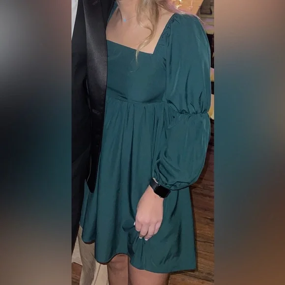 Women’s square neck dress long puff sleeve A-line - Picture 4 of 4